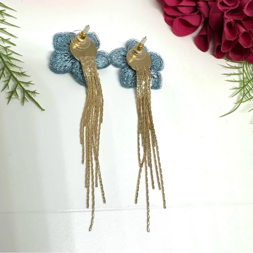 NEW⚜️Embroidered Flower Tassel Drop Earrings